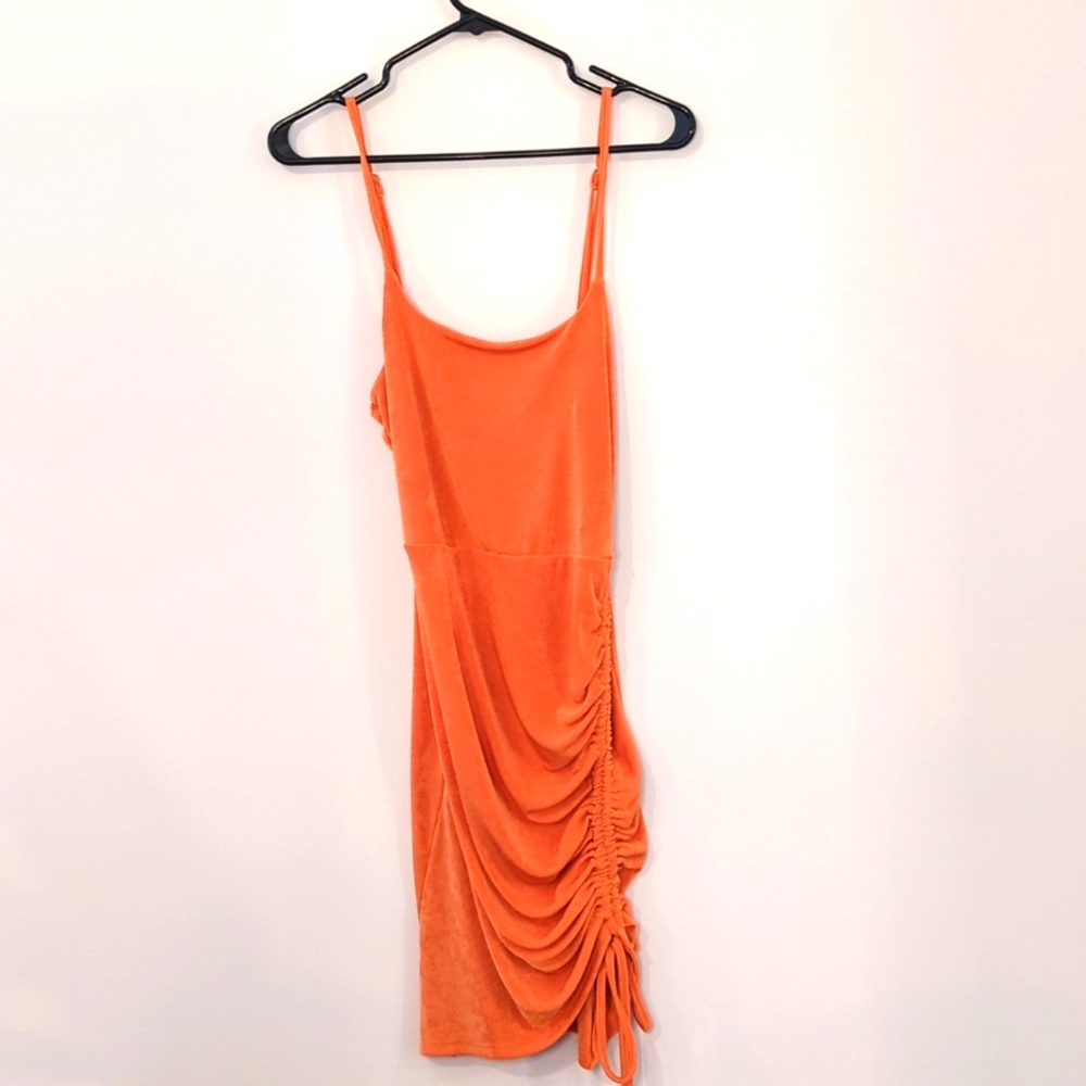 Orange tie mini dress